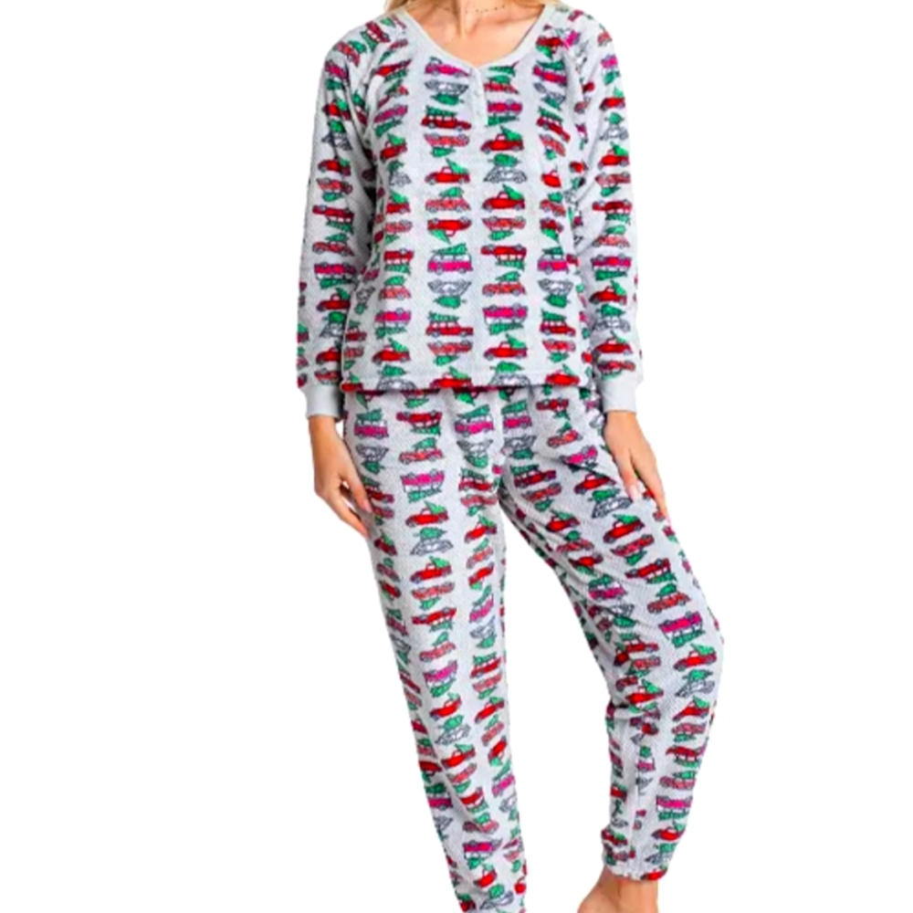 MUK LUKS Printed Dimple Fleece Cozy jogger Pajama Set